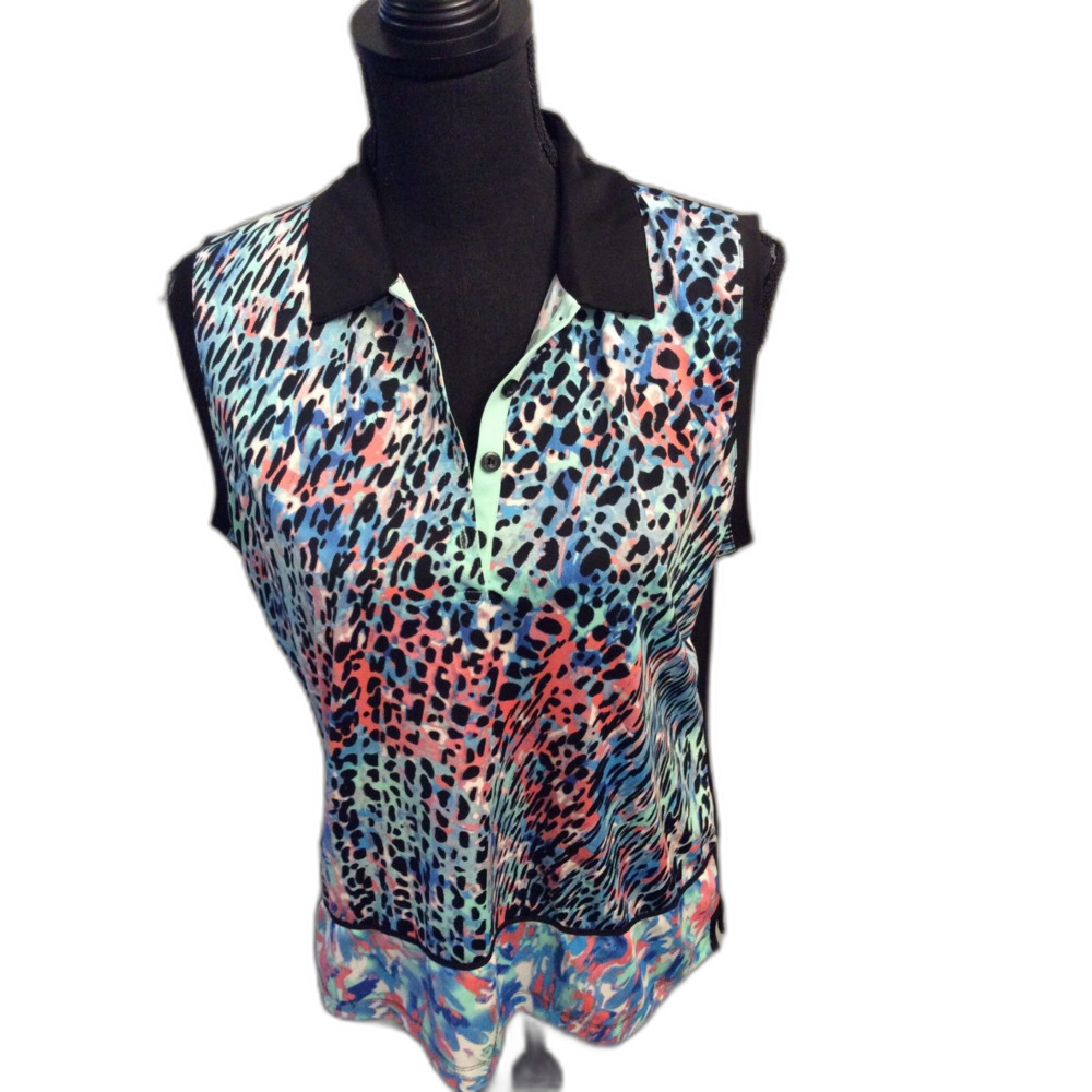 EP PRO Tour Tech Women's Print Sleeveless Polo Multi Color Large Golf